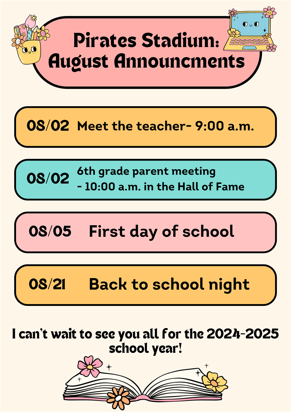 august announcments